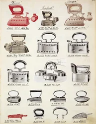 Strykjärn, från en handelskatalog över inhemska varor och tillbehör, ca 1890-1910