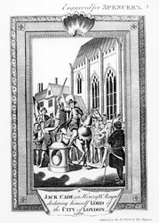 Jack Cade (d.1450) i Henrik VI:s regeringstid förklarar sig vara lord över Londons stad, graverad för Spencer