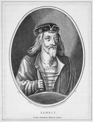 James I (1394-1437), kung av Skottland, från Johnstones Scottish Heroes, graverad av Adam, publicerad 1794