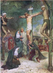 Jesus på korset, från The Bible Picture Book utgiven av Thomas Nelson, ca 1950 (färglitografi)