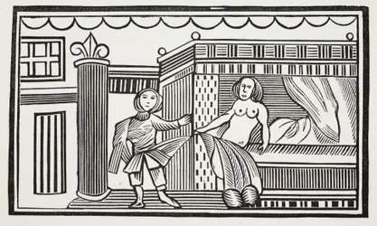 Joseph och hans älskarinna, illustration från Chap-books of the Eighteenth Century av John Ashton, pub. 1882