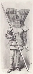 Kingsmill Islander i full rustning, från The History of Mankind, Vol.1, av Prof, Friedrich Ratzel, 1896