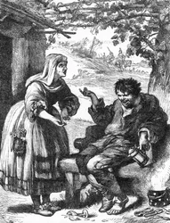 La Megere tamed (The Taming of the Shrew) - Illustration i "" verk komplett av William Shakespeare""" 1866 - Illustrationerna och den allmänna formen för denna utgåva är lånade från Cassells illustrerade Shakespeare, publicerad i London