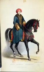 Lady Hester Lucy Stanhope (1776-1839) i arabisk klänning, illustration från hennes memoarer, London, 1845 (färgstick)