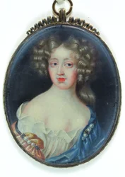 Lady Margaret Cavendish, hertiginna av Newcastle (akvarell på elfenben)