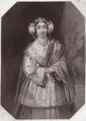 Lady Percy (Henry IV) (Kung Henry IV) i - "" Gallery of the women of Shakespeare, samling av fyrtiofem allvarliga porträtt av de första konstnärerna i London, berikade med kritiska och litterära notiser""" cirka 1838 - från " ” Gallery of the women of Shak