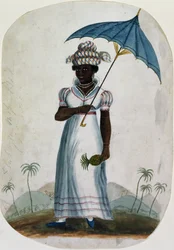Dam med ett parasoll och en ananas, ca 1840 (wc på papper)
