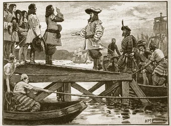 Marshall Schombergs landning vid Carrickfergus, illustration från Cassells Illustrated History of England (sepiafoto)