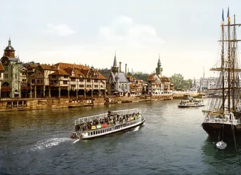 Gamla Paris, utsikt över Seine, Paris (handfärgat foto)