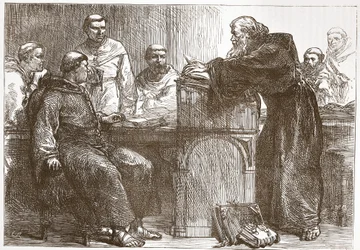 Lefevre föreläser på Sorbonne, illustration från The History of Protestantism av James Aitken Wylie (1808-1890), pub. 1878