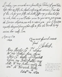 Brev från Charles II till Montague, Earl of Lindsey, 27 oktober 1642