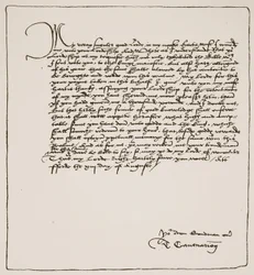Brev från Cranmer till Cromwell där han tackar honom för att han erhållit Kings auktoritet för Matthews English Bible, 1537, från The Church of England: A History for the People av H.D.M. Spence-Jones, pub. c.191