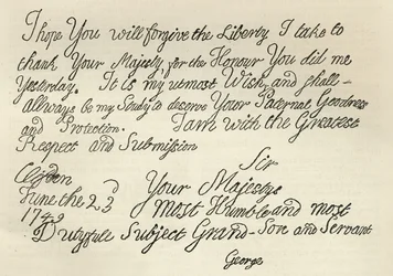 Brev från George III till sin farfar kungen, 23 juni 1749, publicerat i 