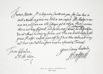 Brev från Lord Strafford till sin hustru, från Towern i London, 4 februari 1640