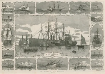 Leviathan 1858; montage av bilder som visar utvecklingen av steam nav