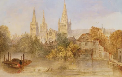 Lichfield Cathedral från Stowe Pool, ca 1850