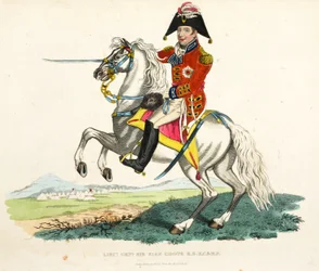 Generallöjtn Sir Eire Coote KB, KC och MP, pub. av Richard Evans, engr Romney, illustration från An Historical Account of the Battle of Waterloo av William Mudford, 1816