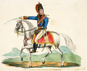 Generallöjt Markisen av Anglesea, pub. av Richard Evans, engr Romney, illustration från An Historical Account of the Battle of Waterloo av William Mudford, 1816