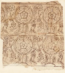 Foderpapper med ett Tudor Rose-mönster, ca 1550 (träblockstryck)