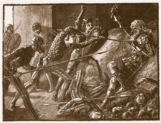 Llewelyns sista kamp, illustration från Cassells Illustrated History of England (sepiafoto)