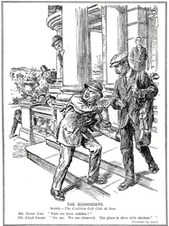 Lloyd George och Bonar Law på Coalition Golf Club, rädda för Anti-Waste-ligan, måste avstå från lyxen av caddies. december 1920
