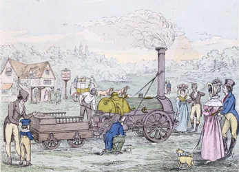 Lokmotor, raketen 1830, byggd av George Stephenson (1781-1848) (akvatint)