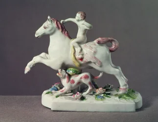 Longton Hall-figur av Amor som rider på en häst, ca 1755 (porslin)