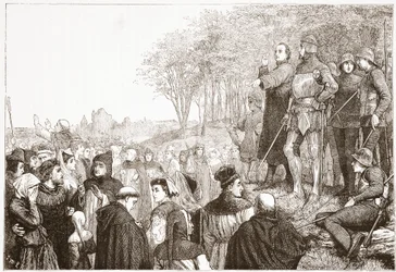 Lord Cobham på en Lollard Preaching, illustration från The History of Protestantism av James Aitken Wylie (1808-1890), pub. 1878