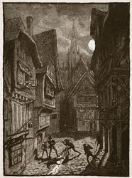 Lord Gray och hans anhängare attackerar Earl of Southampton, illustration från Cassells Illustrated History of England (sepiafoto)
