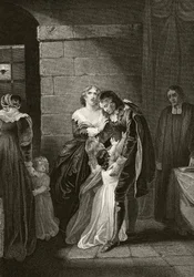 Lord William Russell tar farväl av sin familj innan han avrättas den 21 juli 1683, ur "The National and Domestic History of England" av William Hickman Smith Aubrey (1858-1916) utgiven i London, ca 1890 (litografi)