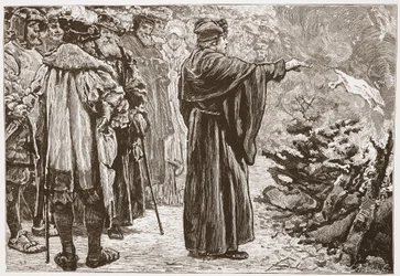 Luther Burning the Popes Bull, illustration från The History of Protestantism av James Aitken Wylie (1808-1890), pub. 1878