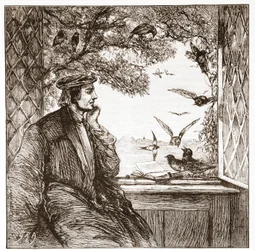 Luther av Coburg Castle: The Diet of Jackdaws, illustration från The History of Protestantism av James Aitken Wylie (1808-1890), pub. 1878