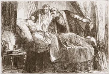 Luther på sin dödsbädd, illustration från The History of Protestantism av James Aitken Wylie (1808-1890), pub. 1878