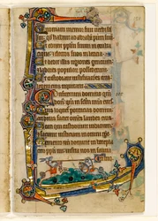 MS 1-2005, fol. 151r: A Hound and Rabbit Jousting, marginaldekoration från Macclesfield Psalter, Use of Sarum, East Anglia, ca 1330