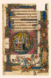 MS 1-2005, fol. 58r: Saul skickar Doeg för att döda prästerna i Nob, historisk initial från Macclesfield Psalter, Use of Sarum, East Anglia, ca 1330