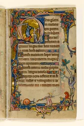 MS 1-2005, fol. 76r: Doeg dödar prästerna i Nob, historisk initial från Macclesfield Psalter, Use of Sarum, East Anglia, ca 1330