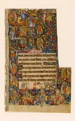 MS 1-2005, fol. 9r: The Tree of Jesse and the Beatus initial gräns med musiker och grotesk strid, från Macclesfield Psalter, Use of Sarum, East Anglia, c.1330