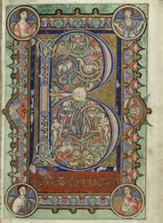 MS Hunter 229 f.22r från Hunterian Psalter, c.1170 (penna & bläck, och tempera på veläng)