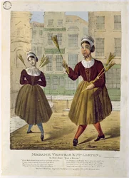 Madame Vestris och Mr Liston i sin Duett Buy a Broom, pub. av Ingrey & Madeley, 1826