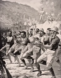 O fitafita Maori e faia se Haka i Gaba Tepe i le Gallipoli Peninsula Turkey 1915, mai le 