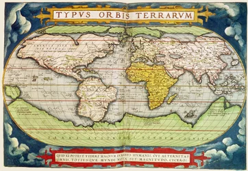 Karta över Sir Francis Drakes (ca 1540-96) världsomsegling, graverad av Frans Hogenburg (1535-90)