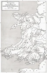 Karta som illustrerar William Rufus och Henry I:s walesiska krig, från "A Short History of the English People" av J. R. Green, publicerad 1893
