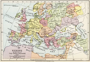 Karta över Europa vid tiden för det tredje korståget, 1190, ur "Historical Atlas", utgiven av W. och A.K. Johnston Limited, 1911