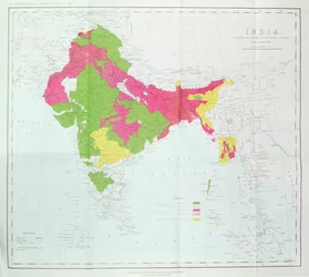 Karta över Indien, som visar framstegen för de kejserliga undersökningarna, publicerad under ledning av överste H.R. Thuillier, R.E., Indiens generallantmätare, 1888