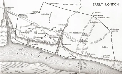 Karta över London på 1000-talet, från 