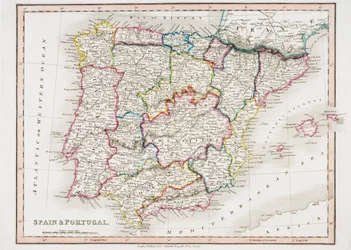 Karta över Spanien och Portugal, från 