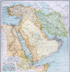Karta över Turkiet, Mellanöstern, Afrikas horn och Persiska viken på 1890-talet, ur 