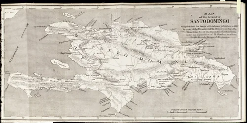 Karta över ön Santo Domingo, från "Santo Domingo förr och nu" av Samuel Hazard, pub. 1873 (fotolito)