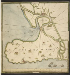 Karta över Isle of Thanet och Sandwich Marsh, baserad på en plan av John Rogers, ca 1610 (penna, bläck och akvarell på papper)