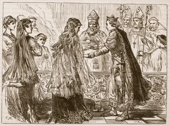 Äktenskap mellan Henry I och Matilda, illustration från Cassells Illustrated History of England (sepiafoto)